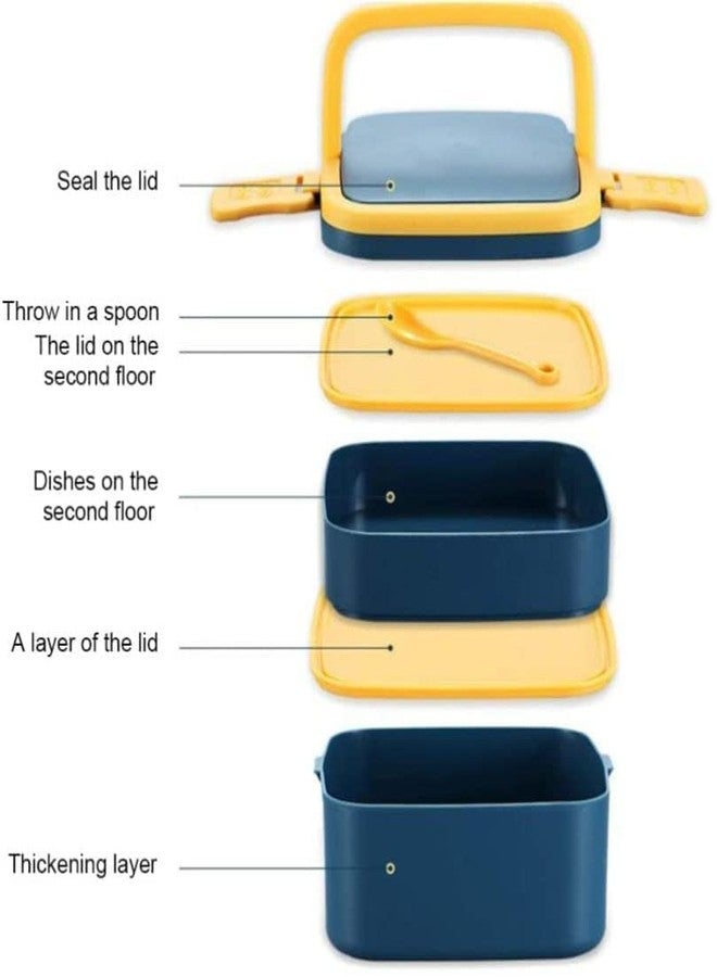 BLAGO 2 Compartment Lunch Box for Kids Reusable Microwave Freezer Safe Food Containers with Spoon for Adults and Kids (1Pc - Multicolor) (Square Travel Lunch Box) - Image 2